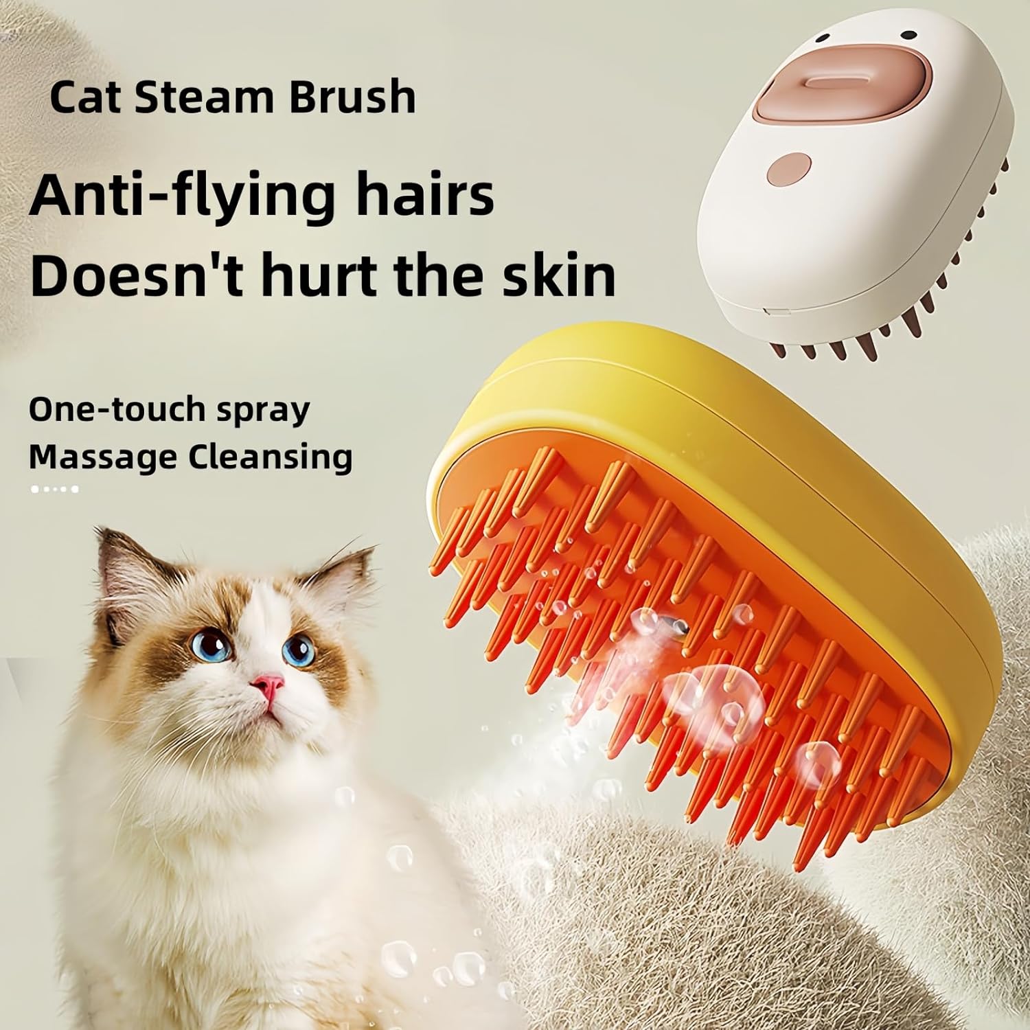 Chat brossé avec la brosse vapeur 3-en-1
