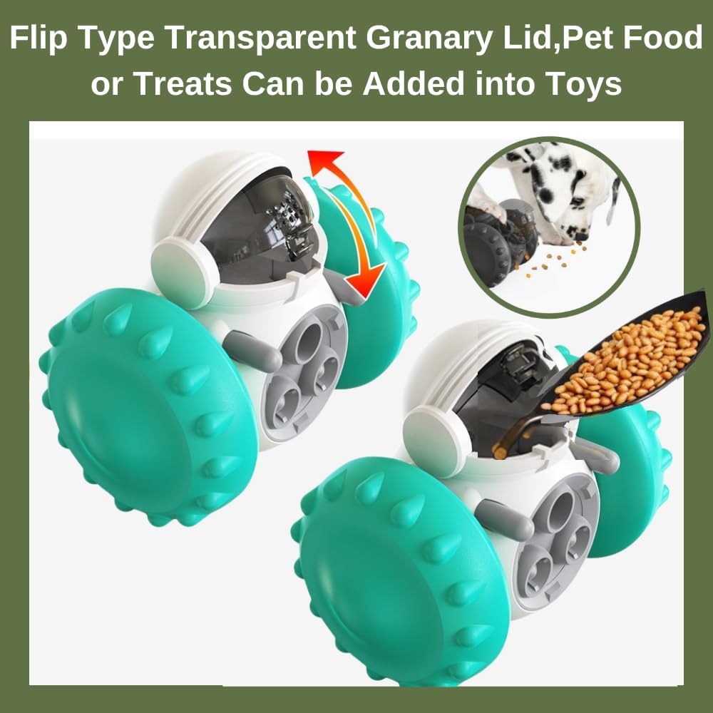 Petit chien jouant avec le distributeur de friandises